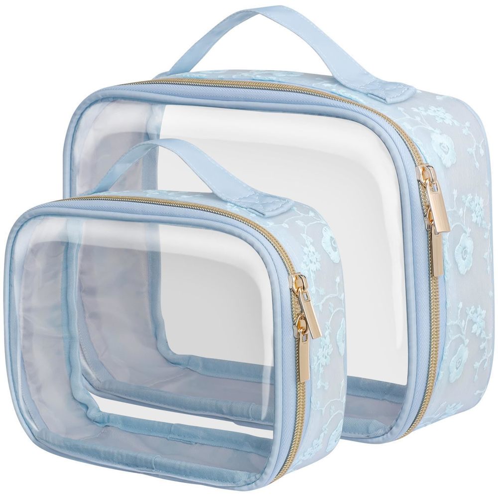 Floral Texture Lace Tsa Approved Toiletry Bag - 180° Large Opening Clear🌼